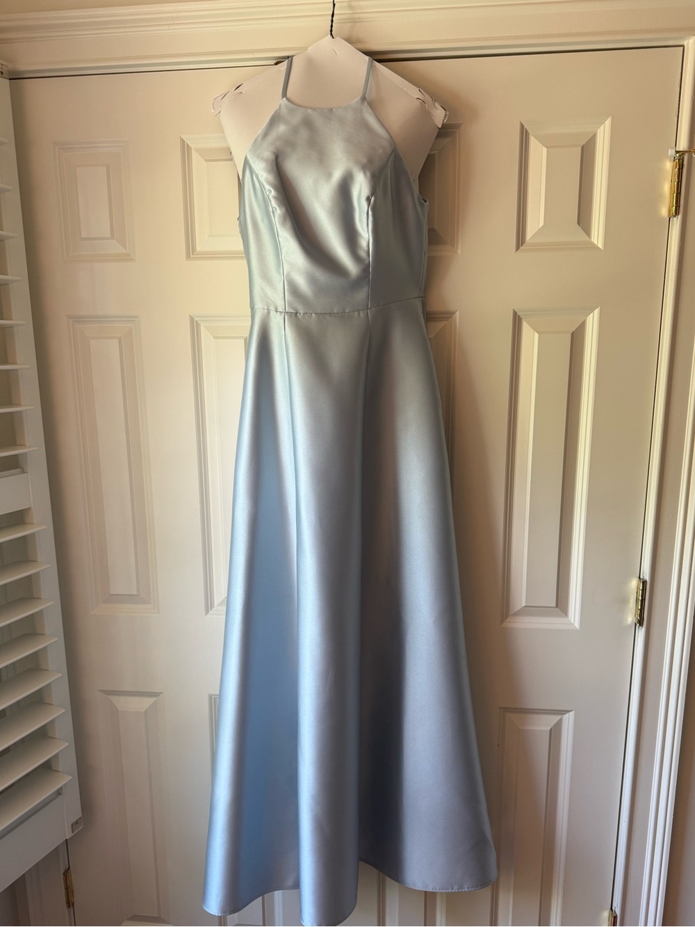 Alfred Sung jewel neck halter full A-line satin maxi dress - Picture 4 of 9